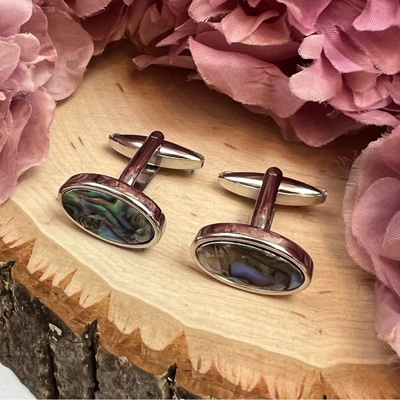 Elegant Colorful Abalone Shell Oval Cufflinks - Picture 6 of 16